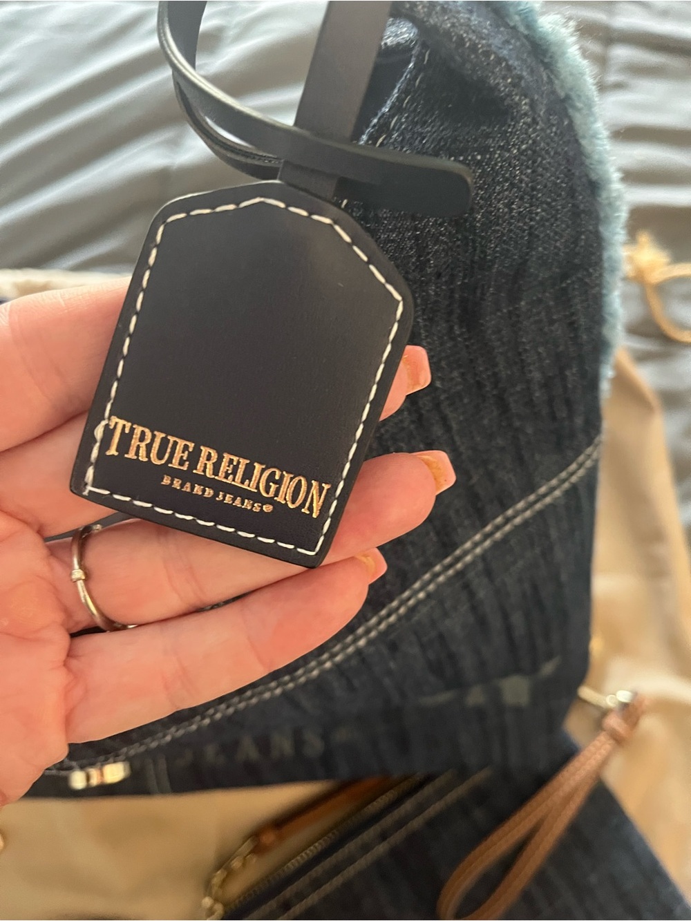 True Religion shoulder/tote bag set Blue Denim Logo Hobo with Wristlet - Picture 8 of 14